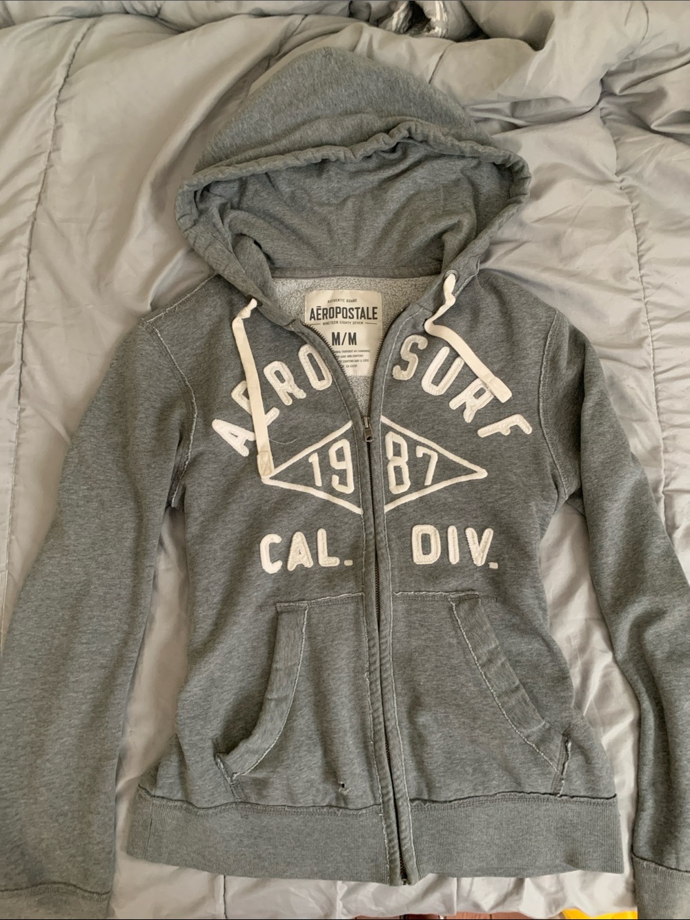 Aeropostale Grey Hoodie with White Aero Surf Graphic